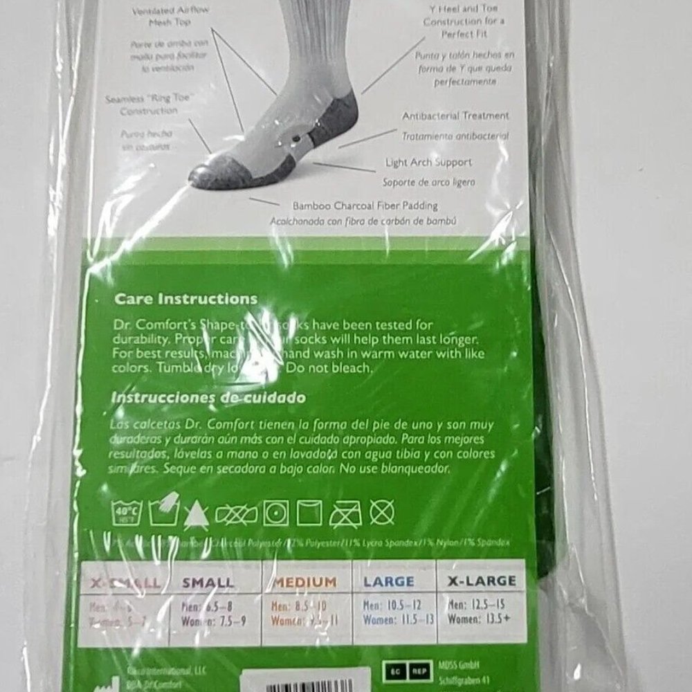 New Dr. Comfort Diabetic Crew Socks - White Medium - Picture 4 of 5